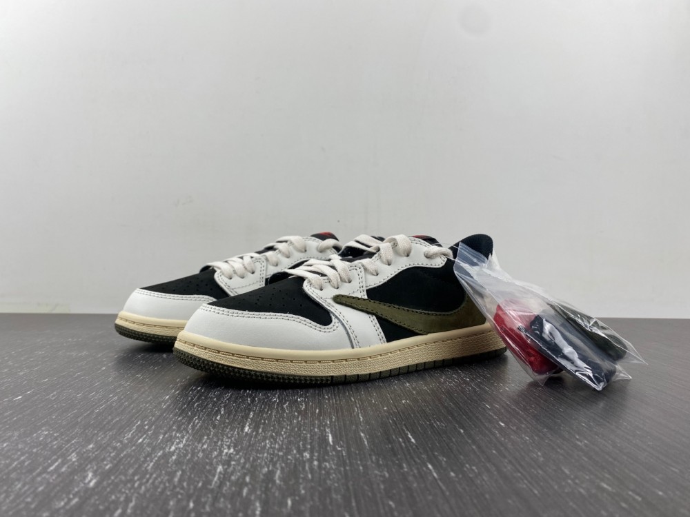 (free shipping)Kid shoe TRAVIS SCOTT X AIR JORDAN 1 LOW OG PS 'OLIVE'